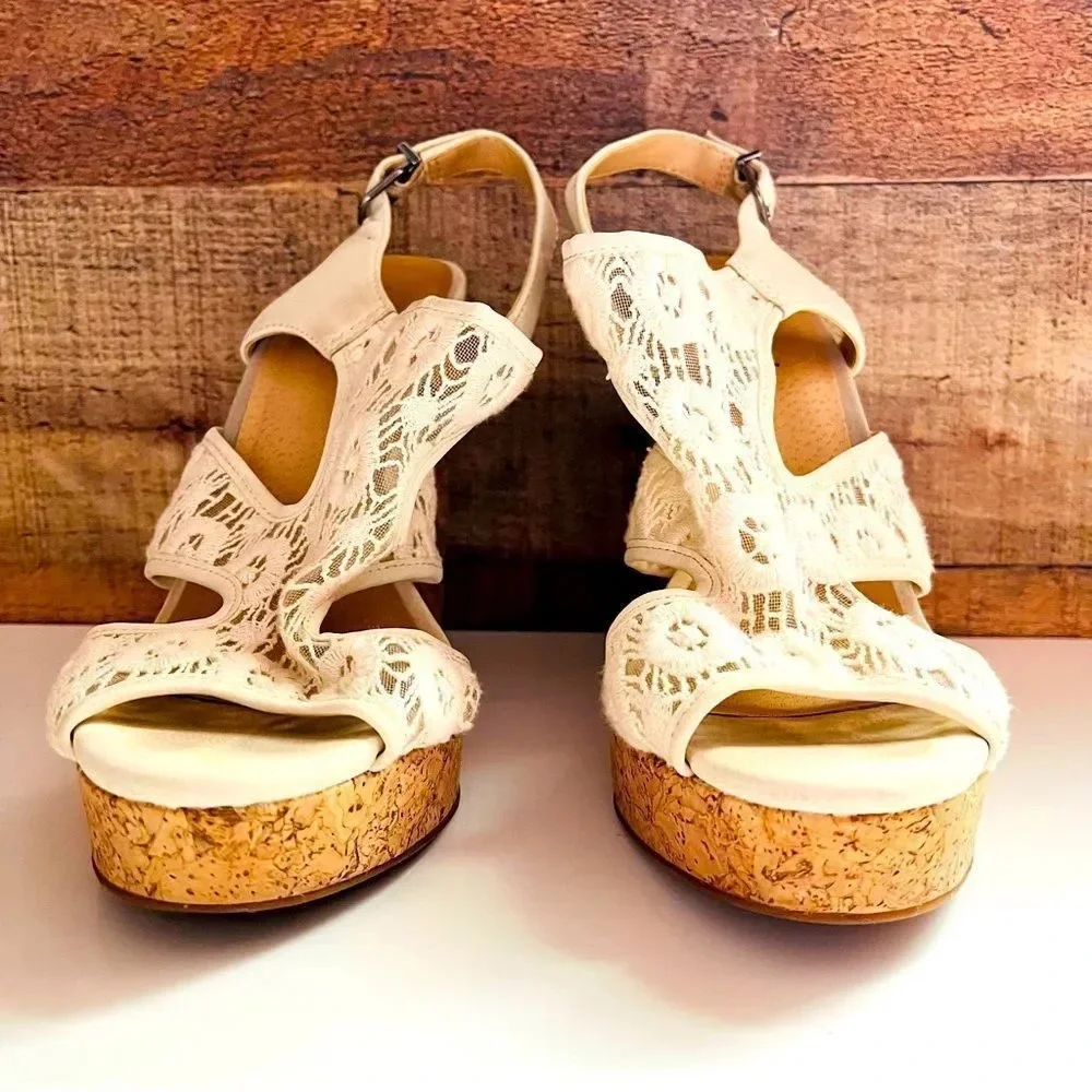 Lucky Brand Ranette Lace Cork Wedged Sandals